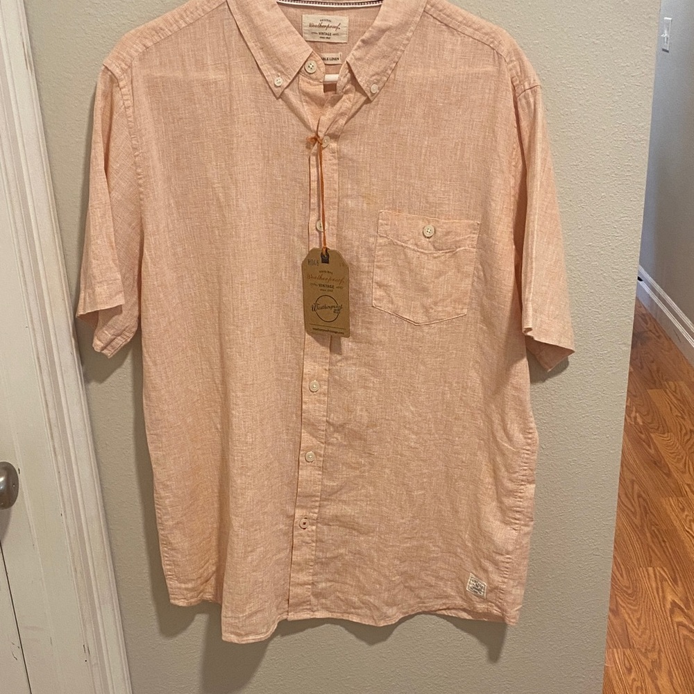 Men's Peach Casual Button-Down Shirt